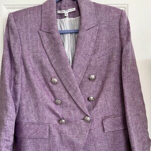 Veronica Beard Miller Dickey Linen Double-Breasted Purple Blazer 12